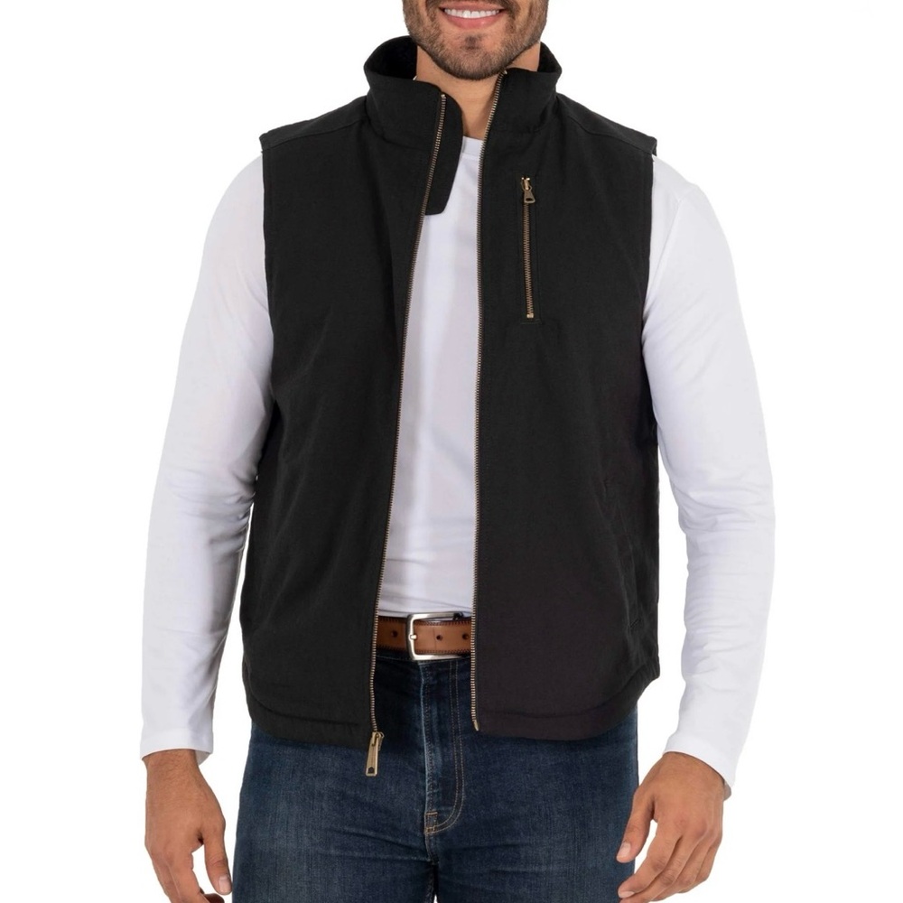 Wells Lamont Men's Sherpa Lined Canvas Vest with Zip Utility Pocket Black XL NWT